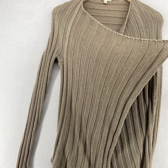 EILEEN FISHER Sweater S Cotton Ribbed Cardigan Draped Open Front Brown USA - Picture 6 of 11